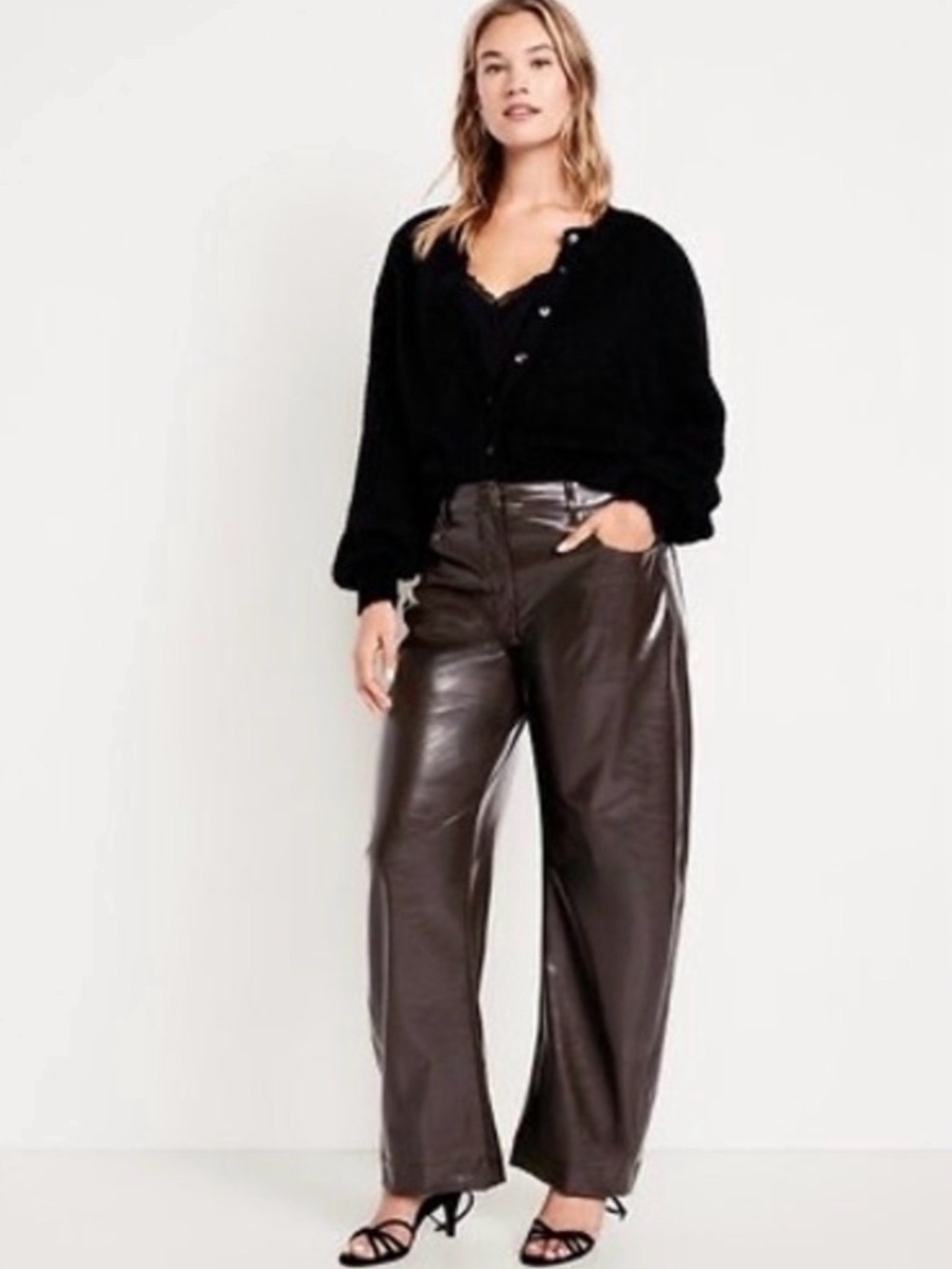 Old Navy Faux Leather Barrel-Leg Pants in Dark Brown